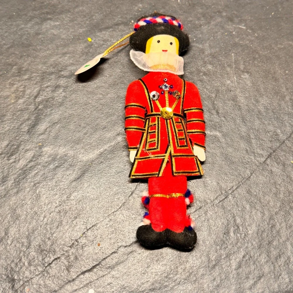 VTG St. Nicholas British Royal Guard Ornament Red Velvet Gold Christmas Decor
